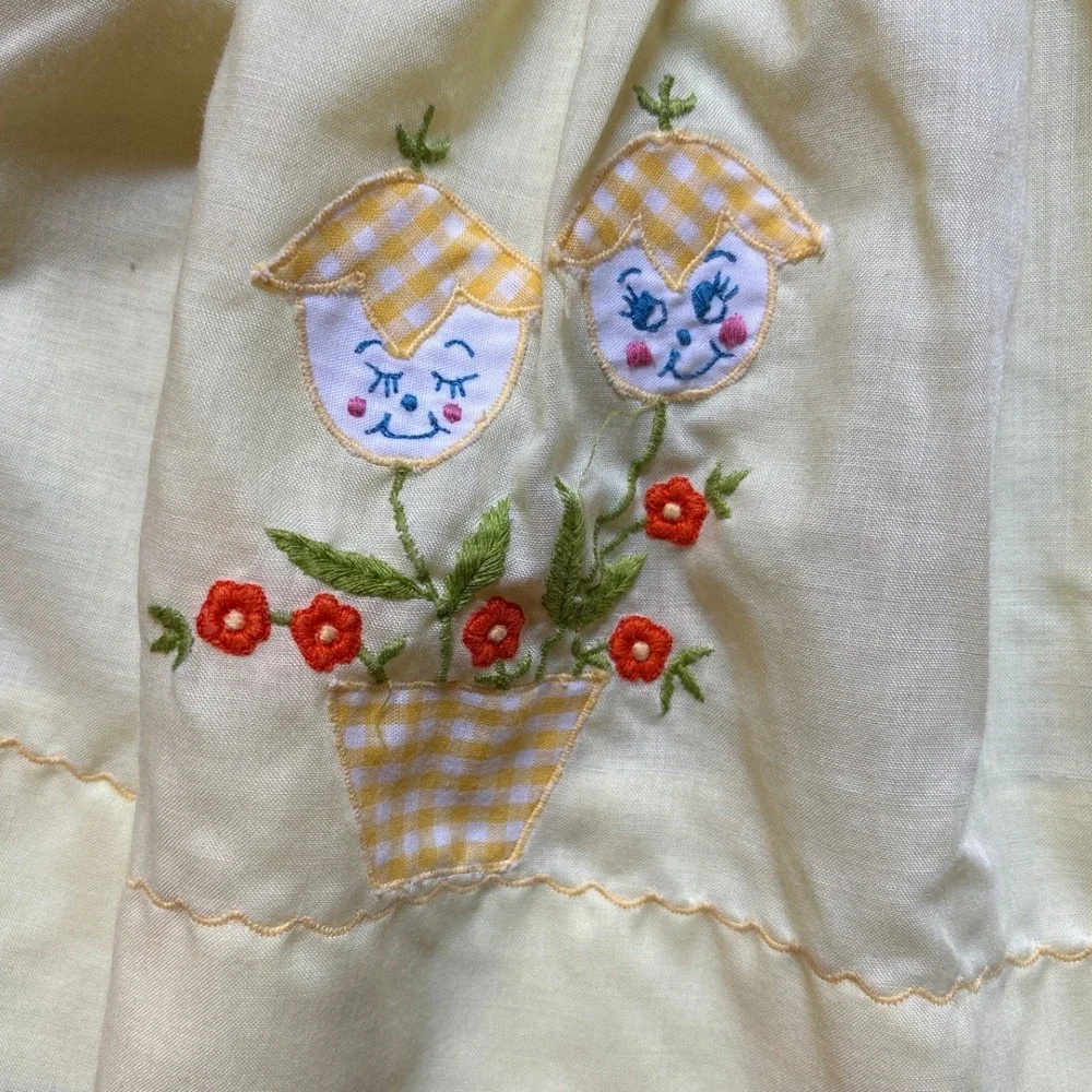 Celanese Fortrel Vintage Dress Kids Yellow Good Floral Gingham Applique SIZE‎ 6M